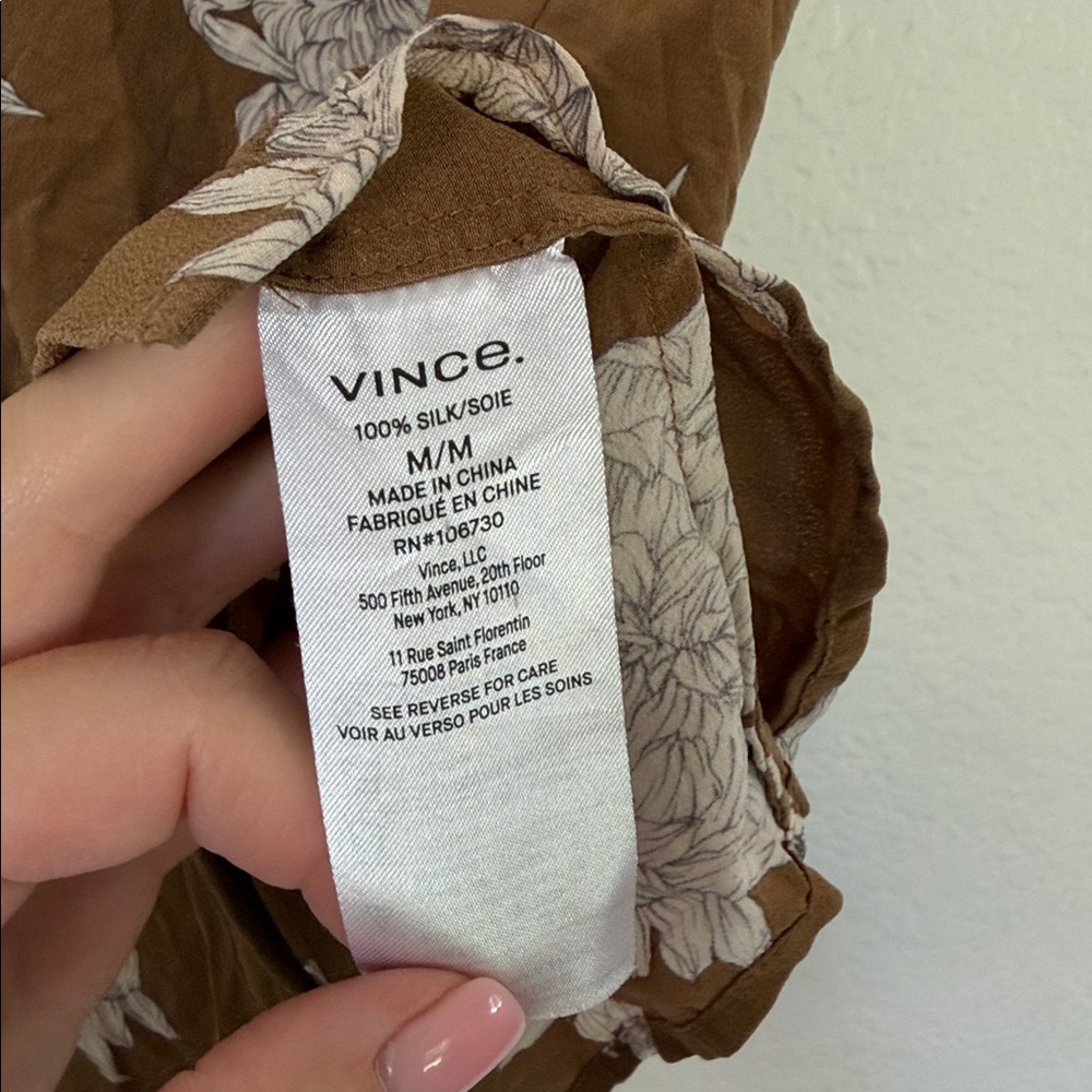 Vince silk Brown Floral Cap-Sleeve Blouse medium - Picture 5 of 5